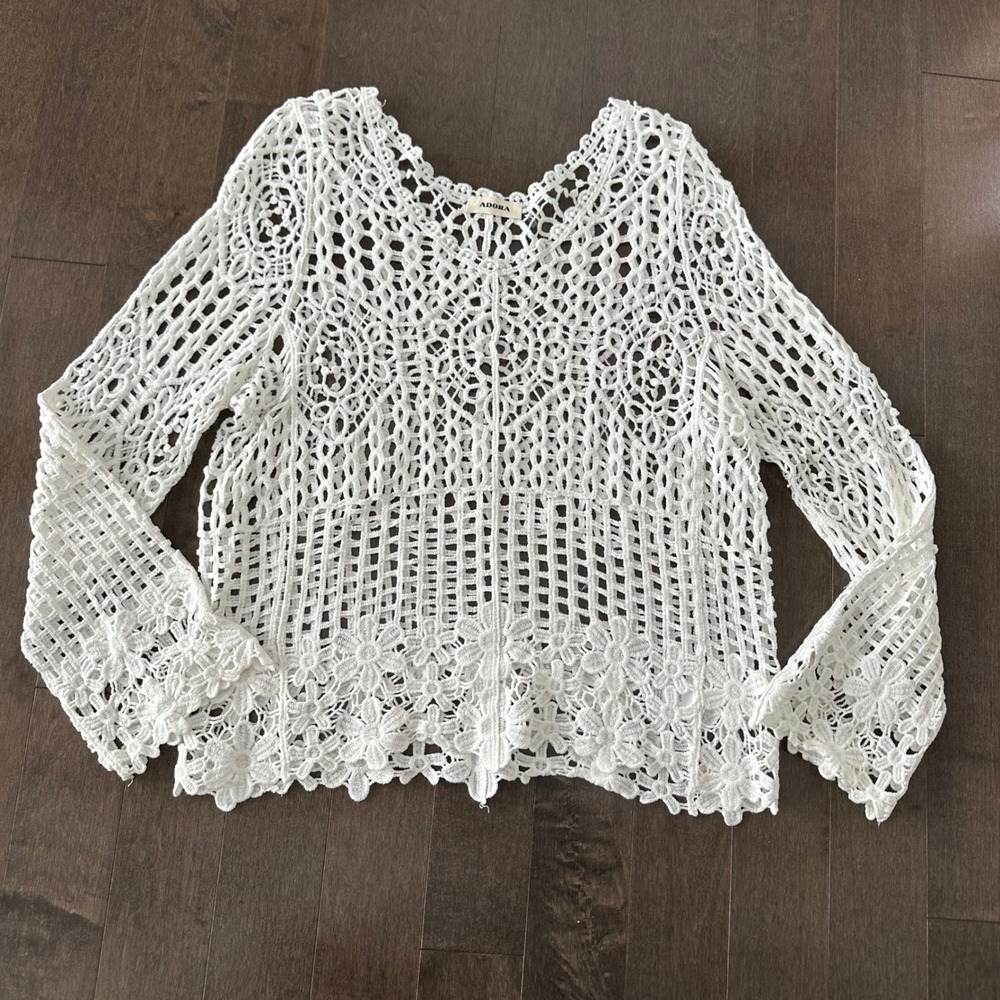 Adora Crochet Open Knit Top Coquette Boho Festival Fairy Western‎ White S/M